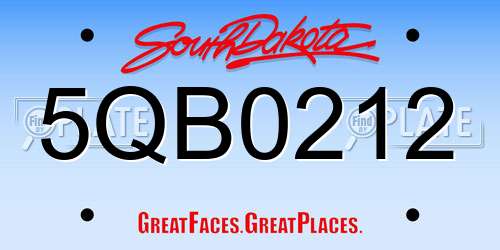 5QB0212 South Dakota License Plate