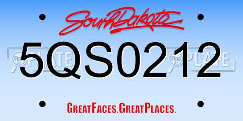 5QS0212 South Dakota License Plate