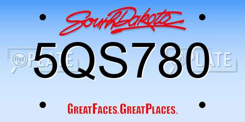 5QS780 South Dakota License Plate