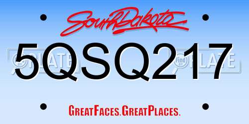 5QSQ217 South Dakota License Plate