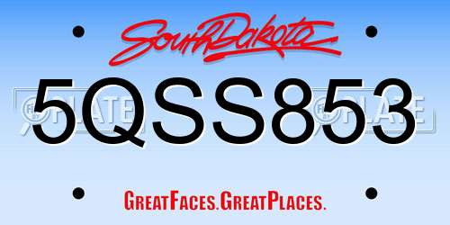 5QSS853 South Dakota License Plate