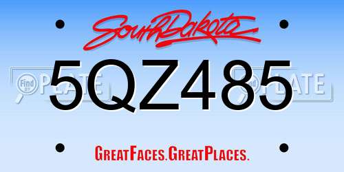 5QZ485 South Dakota License Plate