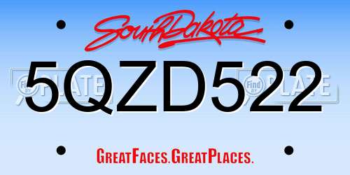 5QZD522 South Dakota License Plate