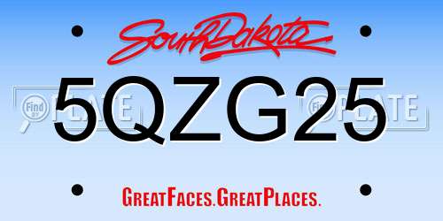 5QZG25 South Dakota License Plate