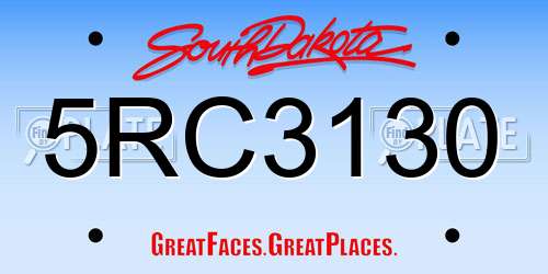 5RC3130 South Dakota License Plate