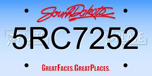 5RC7252 South Dakota License Plate