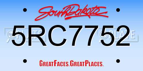 5RC7752 South Dakota License Plate