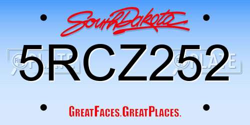 5RCZ252 South Dakota License Plate