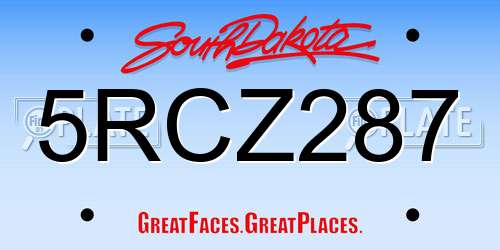 5RCZ287 South Dakota License Plate