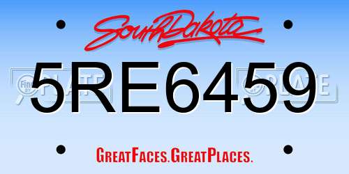 5RE6459 South Dakota License Plate