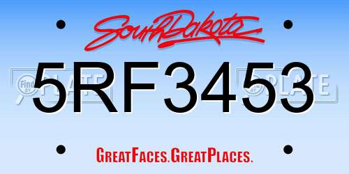 5RF3453 South Dakota License Plate