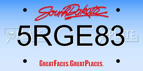 5RGE83 South Dakota License Plate