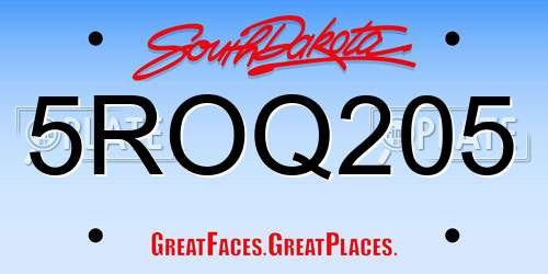 5ROQ205 South Dakota License Plate
