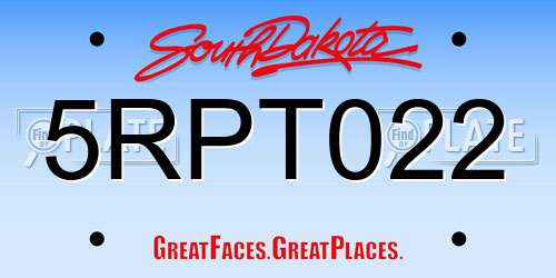 5RPT022 South Dakota License Plate