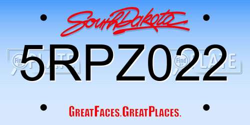5RPZ022 South Dakota License Plate