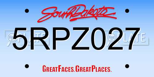 5RPZ027 South Dakota License Plate