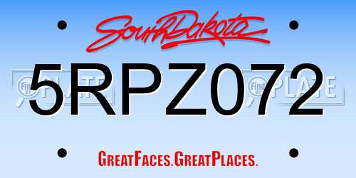 5RPZ072 South Dakota License Plate