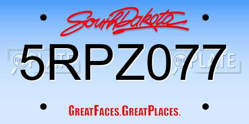 5RPZ077 South Dakota License Plate