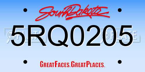 5RQ0205 South Dakota License Plate