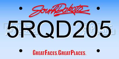 5RQD205 South Dakota License Plate
