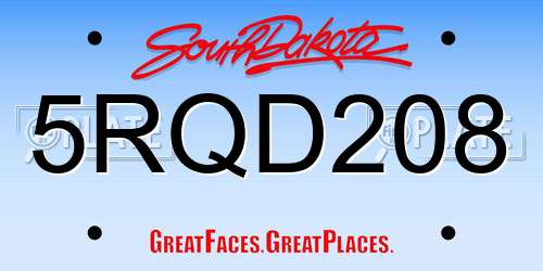 5RQD208 South Dakota License Plate