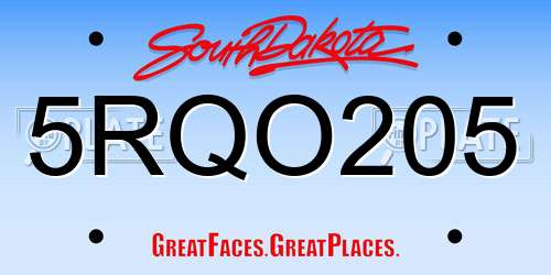 5RQO205 South Dakota License Plate