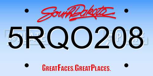 5RQO208 South Dakota License Plate