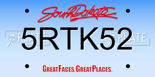 5RTK52 South Dakota License Plate