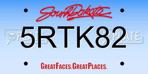 5RTK82 South Dakota License Plate