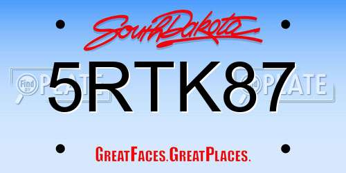 5RTK87 South Dakota License Plate