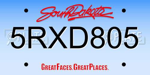5RXD805 South Dakota License Plate