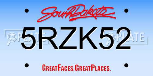 5RZK52 South Dakota License Plate