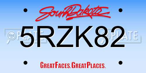 5RZK82 South Dakota License Plate