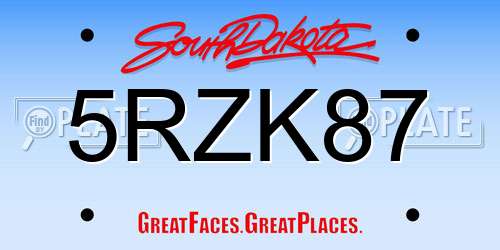 5RZK87 South Dakota License Plate
