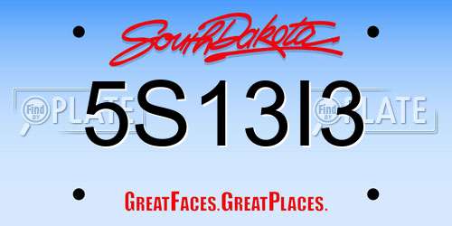 5S13I3 South Dakota License Plate