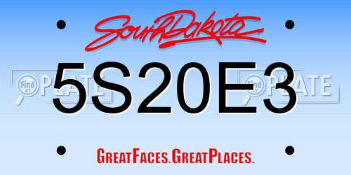 5S20E3 South Dakota License Plate