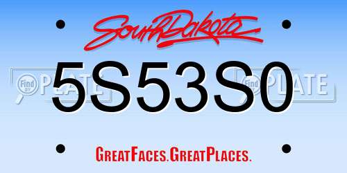 5S53S0 South Dakota License Plate