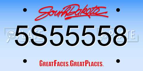 5S55558 South Dakota License Plate