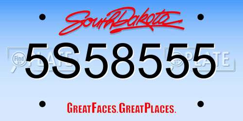 5S58555 South Dakota License Plate