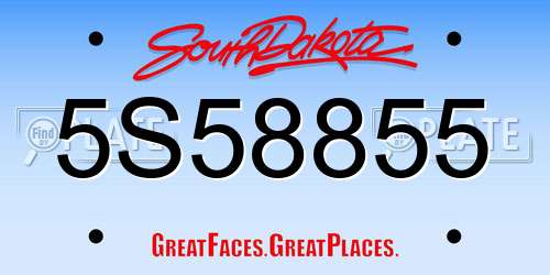 5S58855 South Dakota License Plate