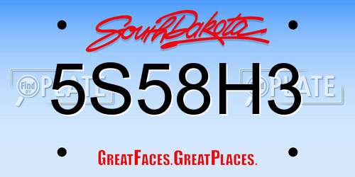 5S58H3 South Dakota License Plate