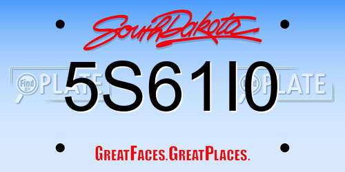 5S61I0 South Dakota License Plate