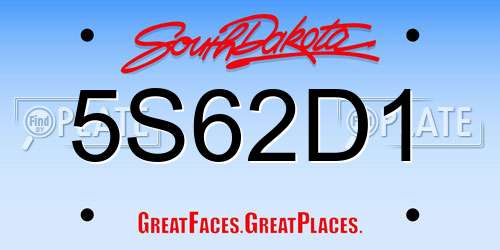 5S62D1 South Dakota License Plate