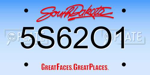 5S62O1 South Dakota License Plate