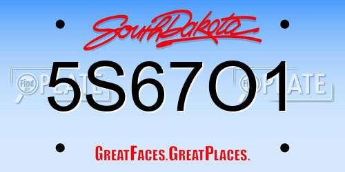 5S67O1 South Dakota License Plate
