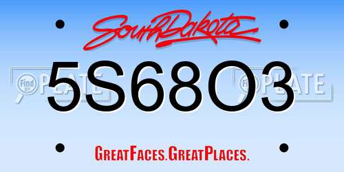 5S68O3 South Dakota License Plate