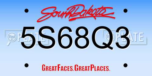 5S68Q3 South Dakota License Plate