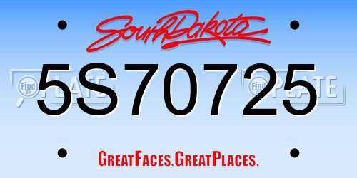 5S70725 South Dakota License Plate