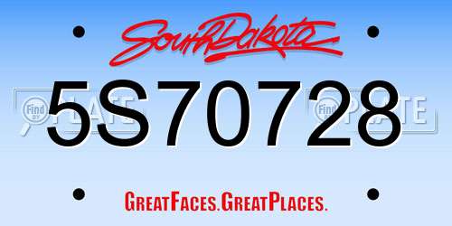 5S70728 South Dakota License Plate