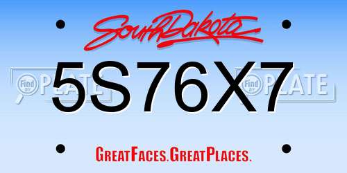 5S76X7 South Dakota License Plate